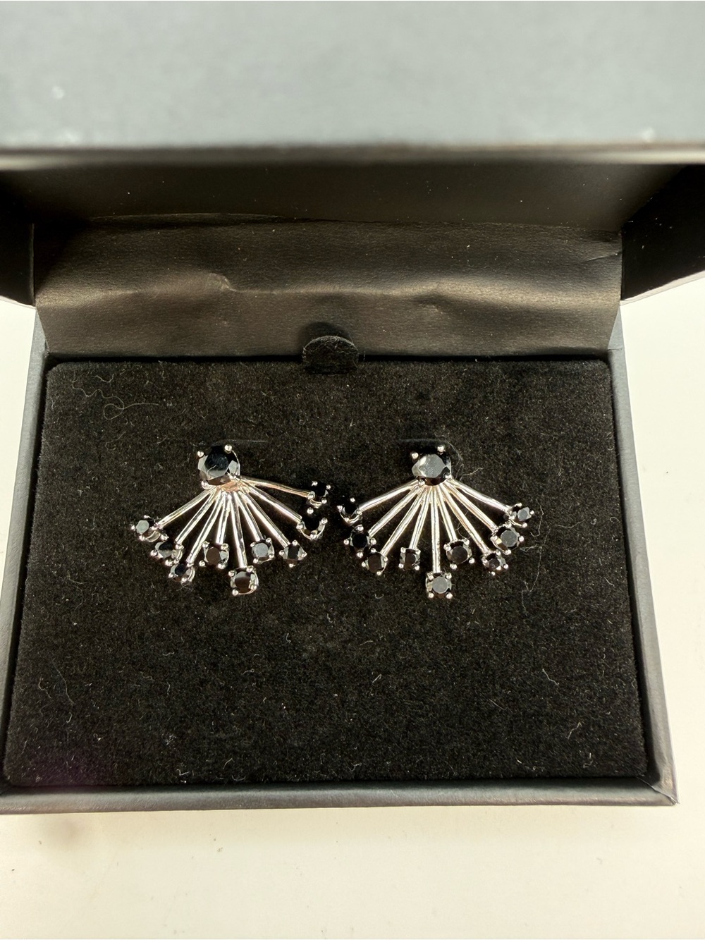 Sterling Silver 925 Black Onyx Fan Statement Earrings NWOT Macy's